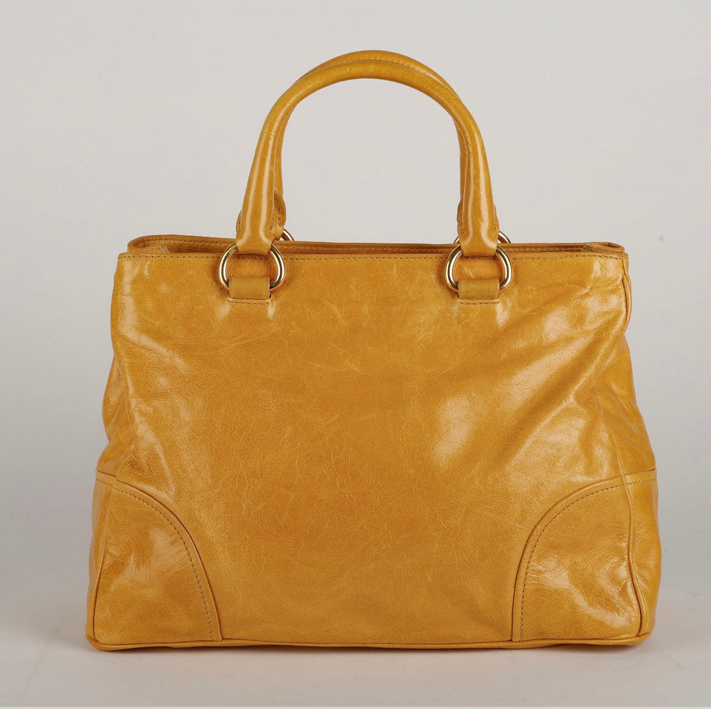 Prada Large Vitello Shine 2 Way Tote, Mustard Yellow Aged Calfskin