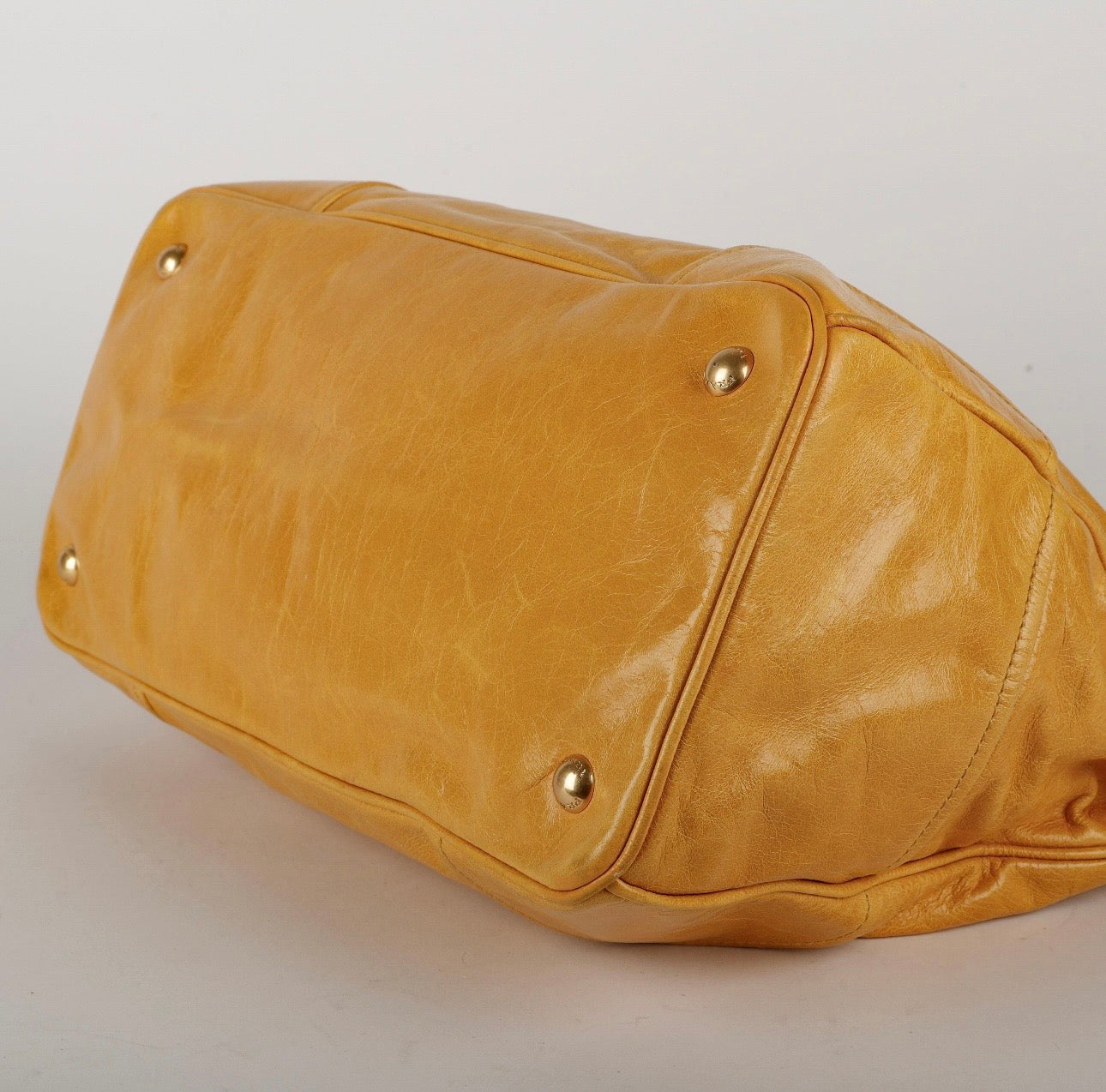 Prada Large Vitello Shine 2 Way Tote, Mustard Yellow Aged Calfskin
